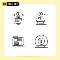 conjunto de 4 iconos de interfaz de usuario modernos signos de símbolos para diseño de inversión página de inversión de dinero elementos de diseño vectorial editables vector