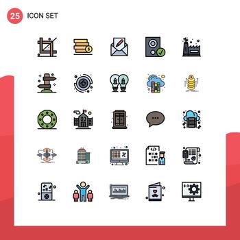 Mobile Interface Filled line Flat Color Set of 25 Pictograms of hardware devices save computers envelope Editable Vector Design Elements