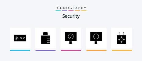 Security Glyph 5 Icon Pack Including target. protect. computer. lock pad. warning. Creative Icons Design vector