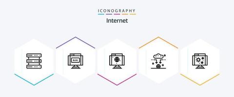 paquete de iconos de 25 líneas de internet que incluye computadora. Wifi. computadora. señal. antena vector