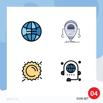 4 Thematic Vector Filledline Flat Colors and Editable Symbols of global sun android robot weather Editable Vector Design Elements