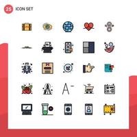 Mobile Interface Filled line Flat Color Set of 25 Pictograms of gift internet find globe see Editable Vector Design Elements