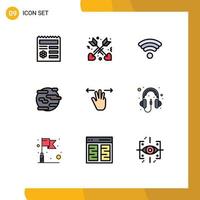 Group of 9 Modern Filledline Flat Colors Set for mobile gestures wifi world pollution Editable Vector Design Elements