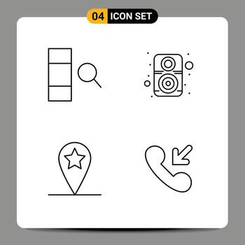 conjunto de línea de interfaz móvil de 4 pictogramas de elemento de diseño de vector editable de llamada de altavoz de computadora estrella de columna