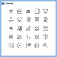 25 Universal Line Signs Symbols of fire folder toolkit contacts villa Editable Vector Design Elements