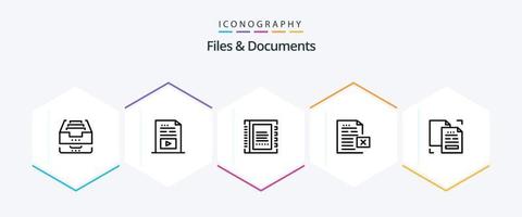 Files And Documents 25 Line icon pack including document. data. multimedia. list. contact vector