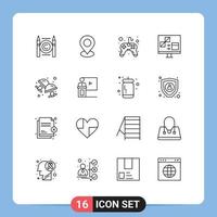 Universal Icon Symbols Group of 16 Modern Outlines of cuff develop control computer app Editable Vector Design Elements