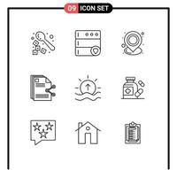 Editable Vector Line Pack of 9 Simple Outlines of day share location sharing content Editable Vector Design Elements