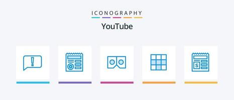 paquete de iconos de youtube azul 5 que incluye documento. básico. 3d. básico. menú. diseño de iconos creativos vector