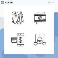 4 Creative Icons Modern Signs and Symbols of earrings financial romantic movie card egg Editable Vector Design Elements