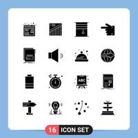Universal Icon Symbols Group of 16 Modern Solid Glyphs of fraud hand curtain forefinger rolled Editable Vector Design Elements