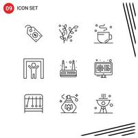 Mobile Interface Outline Set of 9 Pictograms of wifi modem break security human scanner Editable Vector Design Elements