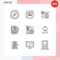 Universal Icon Symbols Group of 9 Modern Outlines of basketball net basket per mobile graph Editable Vector Design Elements