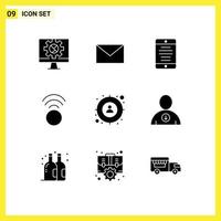 Universal Icon Symbols Group of 9 Modern Solid Glyphs of target goal mobile phone focus signal Editable Vector Design Elements