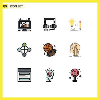 Universal Icon Symbols Group of 9 Modern Filledline Flat Colors of football network web hierarchy lamp Editable Vector Design Elements