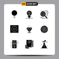 Mobile Interface Solid Glyph Set of 9 Pictograms of subwoofer electronics key devices security Editable Vector Design Elements