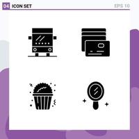 Group of 4 Solid Glyphs Signs and Symbols for bus interior card popcorn Layer 1 Editable Vector Design Elements