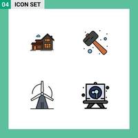 Set of 4 Modern UI Icons Symbols Signs for home turbine appartment pound energy Editable Vector Design Elements