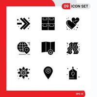 9 Thematic Vector Solid Glyphs and Editable Symbols of place location heart pin earth Editable Vector Design Elements