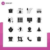 Universal Icon Symbols Group of 16 Modern Solid Glyphs of archive equipment route electrical game Editable Vector Design Elements