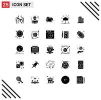 25 User Interface Solid Glyph Pack of modern Signs and Symbols of umbrella rain labour autumn tech Editable Vector Design Elements