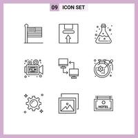 9 User Interface Outline Pack of modern Signs and Symbols of retro film package camera acid Editable Vector Design Elements