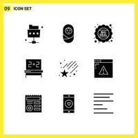 9 iconos creativos, signos y símbolos modernos de seguridad, precio de estrella, estudios espaciales, elementos de diseño vectorial editables vector