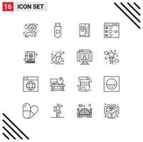 Outline Pack of 16 Universal Symbols of content list refregerator development coding Editable Vector Design Elements