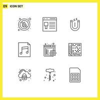 Universal Icon Symbols Group of 9 Modern Outlines of browser document page audio attracting Editable Vector Design Elements