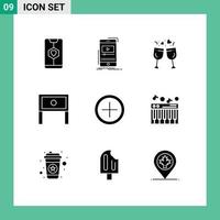 9 Thematic Vector Solid Glyphs and Editable Symbols of interior home video end drink Editable Vector Design Elements