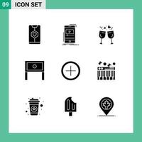 9 Thematic Vector Solid Glyphs and Editable Symbols of interior home video end drink Editable Vector Design Elements