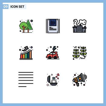 9 Thematic Vector Filledline Flat Colors and Editable Symbols of day up factory statistics graph Editable Vector Design Elements