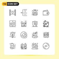 16 Universal Outlines Set for Web and Mobile Applications food wallet alternative purse beach Editable Vector Design Elements