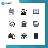 Modern Set of 9 Filledline Flat Colors and symbols such as duty web connection message email Editable Vector Design Elements