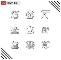 Modern Set of 9 Outlines and symbols such as cooking laboratory appliances heat chemical Editable Vector Design Elements