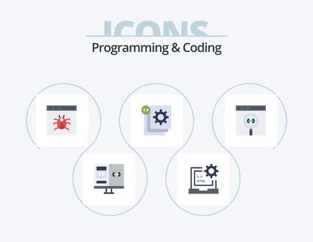programación y codificación flat icon pack 5 diseño de iconos. desarrollo. codificación. desarrollo. desarrollo. bicho vector