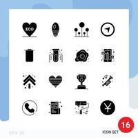 Mobile Interface Solid Glyph Set of 16 Pictograms of chemistry sets green instagram maps Editable Vector Design Elements