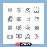 paquete de iconos vectoriales de stock de 16 signos y símbolos de línea para monitor de audio tenis árbol ciprés elementos de diseño vectorial editables vector