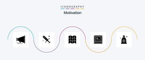 Motivation Glyph 5 Icon Pack Including . money. location. dollar. text vector