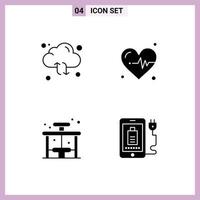 Pictogram Set of 4 Simple Solid Glyphs of cloud life arrow heart stop Editable Vector Design Elements