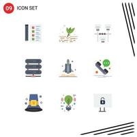 Flat Color Pack of 9 Universal Symbols of launcher network plant data technology Editable Vector Design Elements