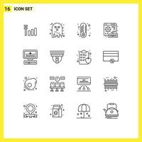 Editable Vector Line Pack of 16 Simple Outlines of camera star degree computer keyboard Editable Vector Design Elements