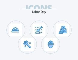 Labor Day Blue Icon Pack 5 Icon Design. jacket. plants. cap. labour. spade vector