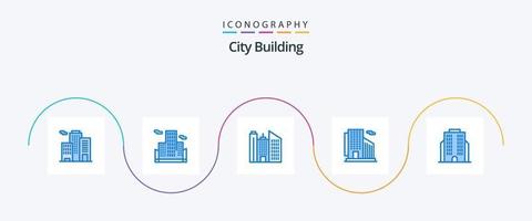 paquete de iconos azul 5 de edificio de la ciudad que incluye . negocio. vector