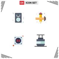 Set of 4 Modern UI Icons Symbols Signs for audio electric player draw socket Editable Vector Design Elements