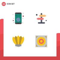 Set of 4 Modern UI Icons Symbols Signs for app fins mobile navigation ocean Editable Vector Design Elements