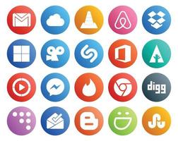 20 Social Media Icon Pack Including tinder video dropbox windows media player office vector