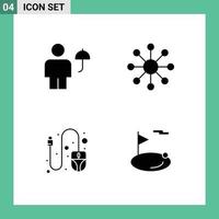 Mobile Interface Solid Glyph Set of 4 Pictograms of avatar mouse protect neuron flag Editable Vector Design Elements