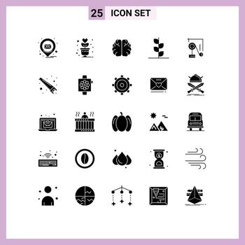 Pictogram Set of 25 Simple Solid Glyphs of physics tree brain nature forest Editable Vector Design Elements