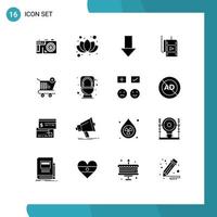 paquete de iconos de vector de stock de 16 signos y símbolos de línea para comprar elementos de diseño de vector editables de estudio de carro de flecha hacia abajo de comercio electrónico